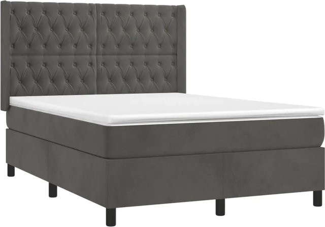 vidaXL Boxspringbett mit Matratze in Dunkelgrau, Hybridbett mit LED-Unterbettbeleuchtung und USB-Anschluss, Samt, B/T: 140 x 190 cm - Bild 1