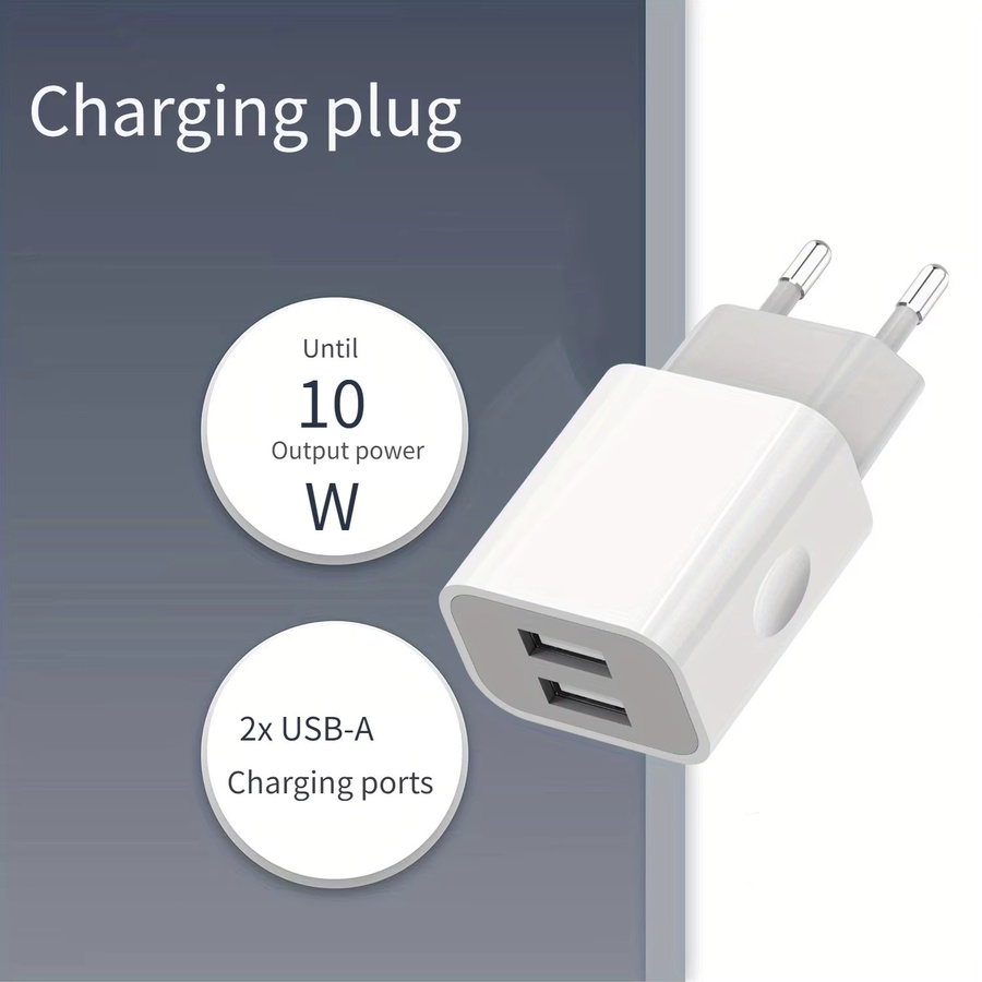 TAQKRED USB-Ladegerät mit Doppelstecker und 2 USB-A Anschlüssen, 5V 2A 10W, Weiß - Bild 2