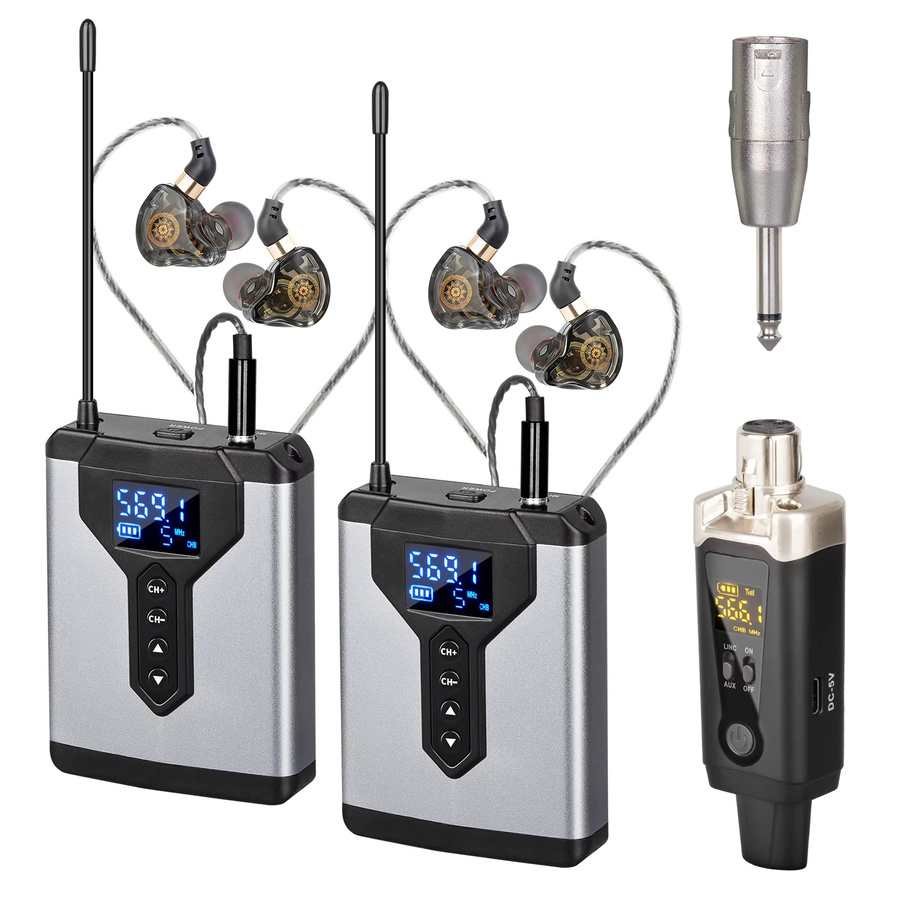 DEPUSHENG Stereo-UHF-In-Ear-Überwachungs-Funksystem mit Sender und Empfänger in Silber für Live-Musik, Bühne und Studio - Bild 2