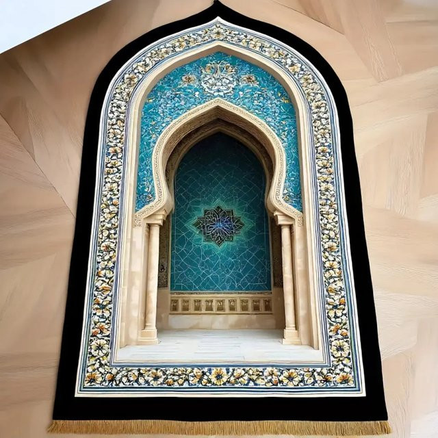 VIKAMA Luxuriöse Muslimische Gebetsmatte mit Fransen, Tragbare Faltbare Gebetsmatte im Orientalischen Design für Innen und Außen - Bild 1