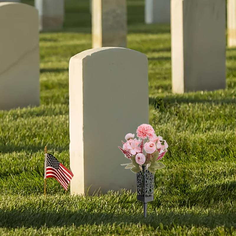 SZ-Damai Friedhofsdekoration Set aus 2 künstlichen Blumensträußen und 2 Blumenkörben mit hellrosa Hortensien in Pink - Bild 2