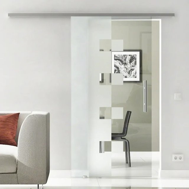 Levidor Glasschiebetür Komplettset Wolfsburg in Edelstahl und Transparent mit Stangengriff, B: 65 cm, H: 217,5 cm - Bild 1