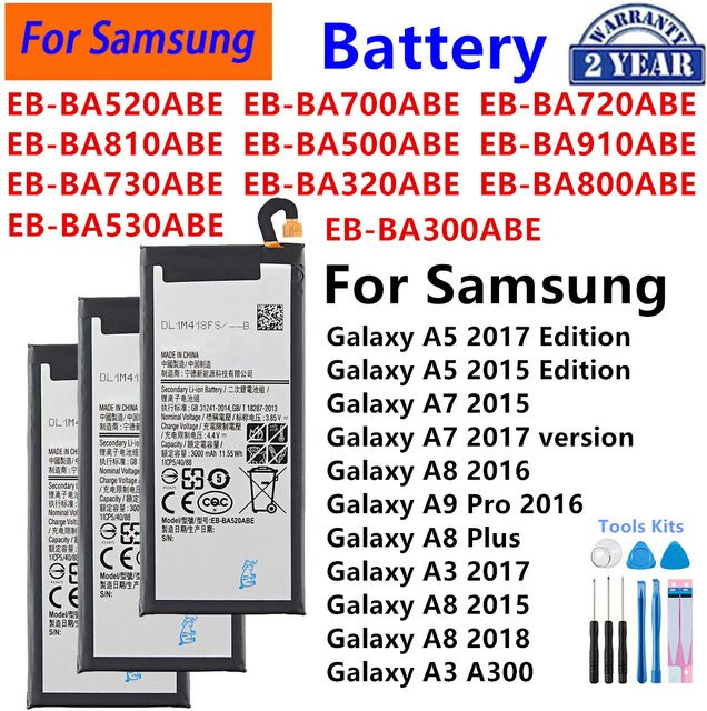 Samsung Akku in Schwarz für Galaxy A5 2017, A7, A8, A9 und A3 Modelle (EB-BA520ABE, EB-BA320ABE, EB-BA530ABE, EB-BA720ABE, BA300ABE) - Bild 1