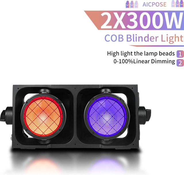 AICPOSE 2x300W RGBAW 5-in-1 COB Blinder LED Bühnenbeleuchtung IP65 Wasserdicht Schwarz - Bild 1
