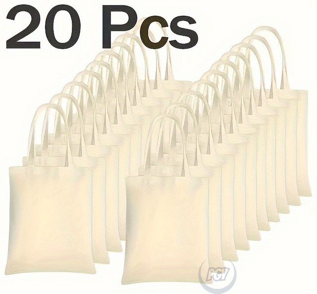 20er-Pack PGY Canvas-Tragetaschen in Beige, leere Stofftaschen zum Basteln und Dekorieren - Bild 1
