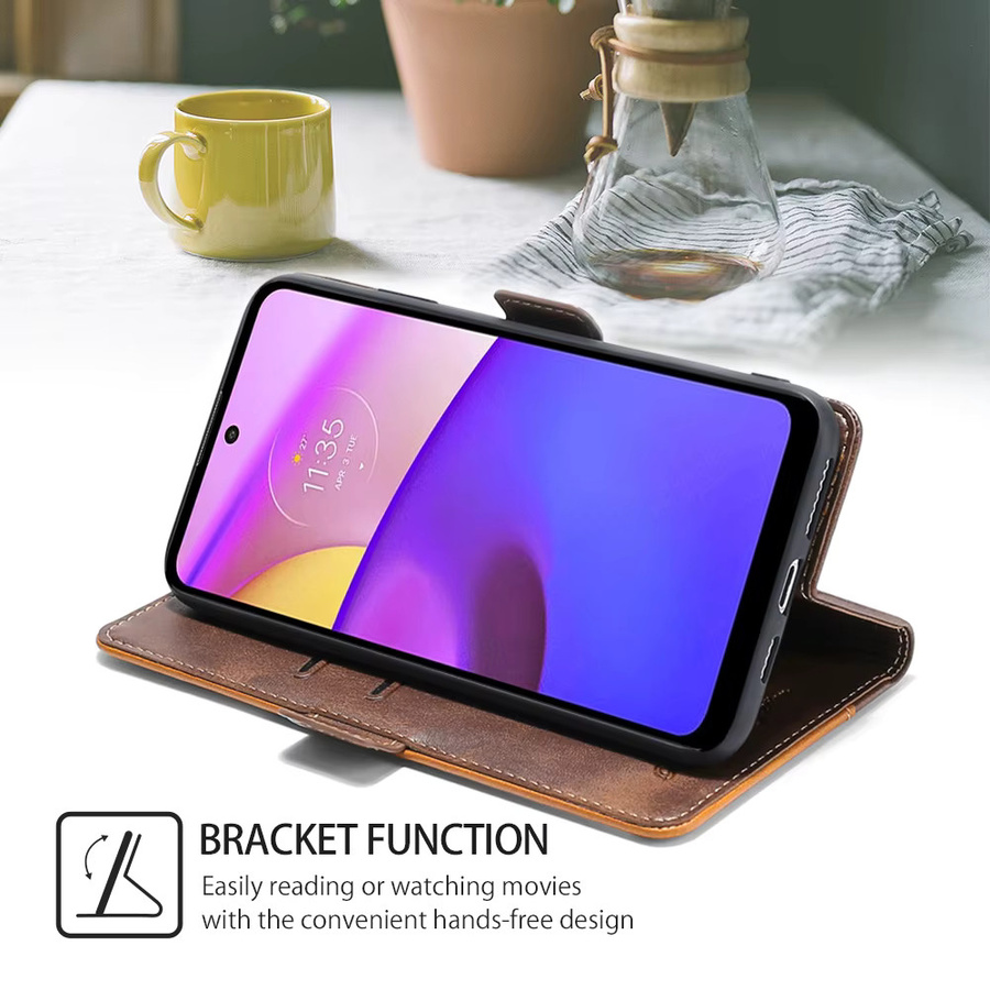 Magnetische Brieftasche Schutzhülle für Motorola Moto E20 E30 E40 E22 E22i E13 E32S E22S in Braun mit Kartenfächern - Bild 3