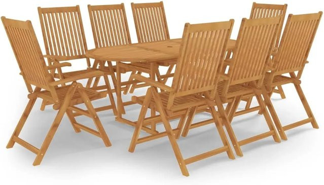 vidaXL 9-tlg Garten-Essgruppe aus Teakholz in Braun für Garten, Terrasse und Innenbereich - Bild 1