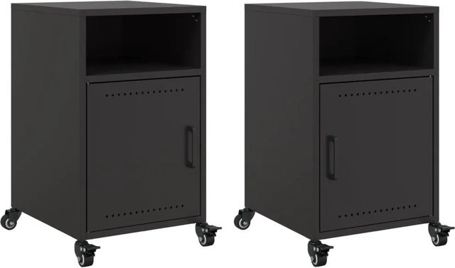 Set aus 2 vidaXL Nachttischen aus Stahl in Schwarz Matt, B/T/H: 36 x 39 x 59 cm - Bild 1