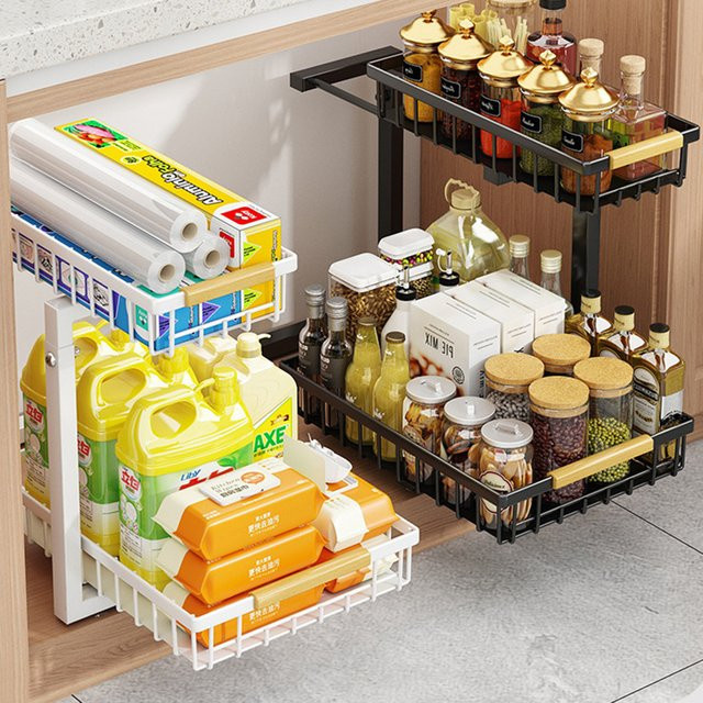 HiMISS 2-stufiger Organizer unter der Spüle als ausziehbarer Schiebeschrank in Weiß für Küche und Badezimmer - Bild 1