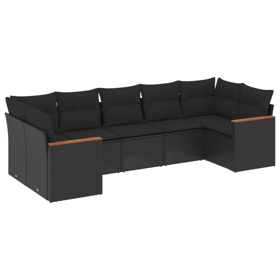 vidaXL 7-teilige Garten-Sofagarnitur in L-Form aus schwarzem Poly-Rattan mit Sitzkissen und Rückenkissen - Bild 2