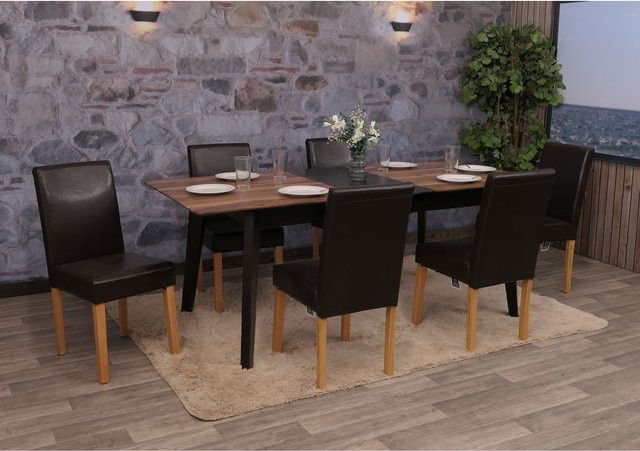 6er-Set Esszimmerstühle Littau aus Leder in Braun mit hellen Beinen von MCW - Bild 1
