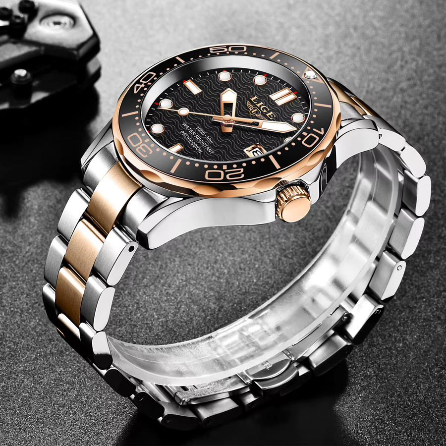 LIGE Armbanduhr Edelstahl, Quarz, Schwarz, Herren - Bild 3