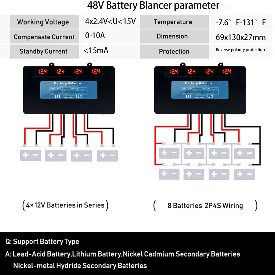 HXCONTROLLER Batterie Balancer PLC-10 ha01 ha02 hc01 hc02 Equalizer Regler für 48V 96V LiFePO4 und Blei-Säure Batterien in Schwarz - Bild 5