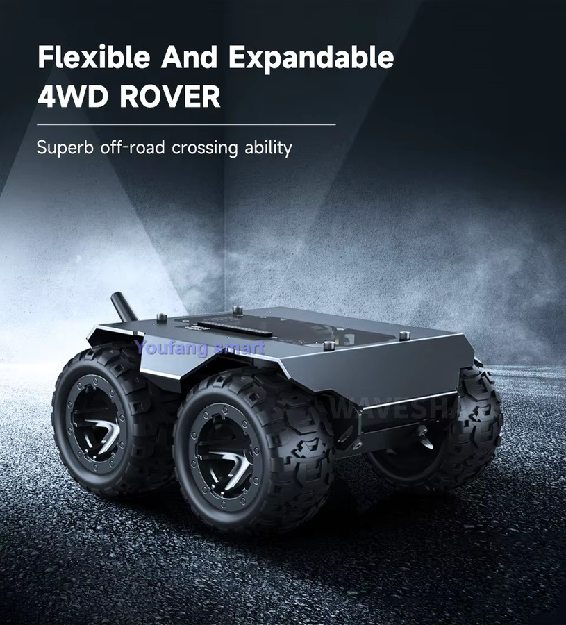 YoufangSmart 4wd Vollmetall-Roboter Auto, mit Gummi Rädern, Schwarz - Bild 3