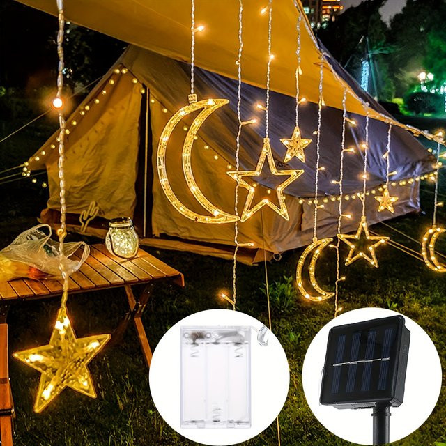 Leclstar LED Solar und Batterie Lichterkette mit Stern und Mond in Warmweiß für Outdoor Dekoration - Bild 1