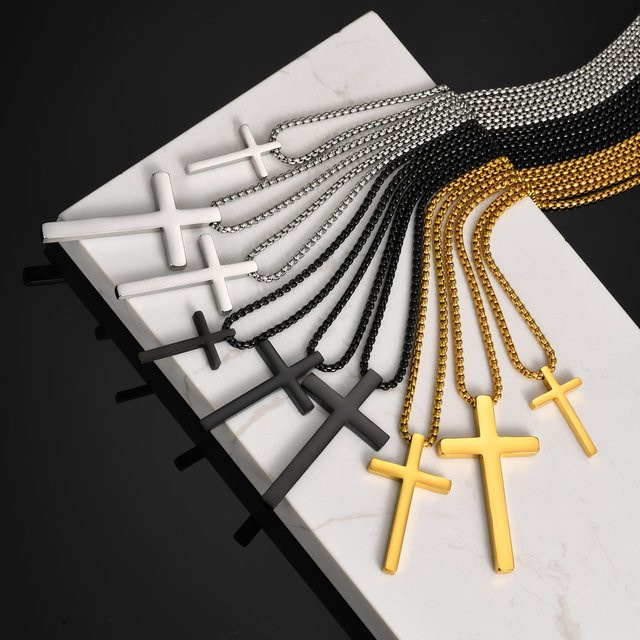 Vnox Halskette mit Kreuz-Anhänger, Edelstahl, Gold, Unisex - Bild 1