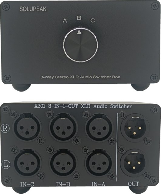 SOLUPEAK 3 in 1 Audio Switcher XLR Stereo Balance Signal Selector Splitter, Schwarz - Bild 1