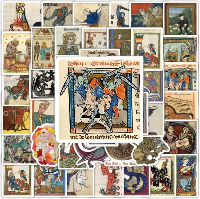 GOGOTU Retro Mittelalterliche Kunst Poster Muster Aufkleber, 50-teiliges Set - Bild 1