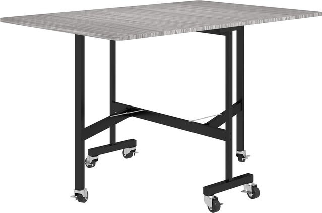 HOMCOM Klapp-Esstisch mit Rollen in Grau, rechteckiger Küchentisch im Industriestil mit 2 Klappflügeln für 4-6 Personen, B/T/H: 120 x 94 x 50 cm - Bild 1