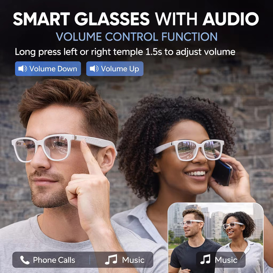SENBONO KI-Übersetzungs-Smartbrille mit Bluetooth für 100+ Sprachen, Sonnenbrille mit Musikwiedergabe und Bluetooth-Anrufen für Herren in Weiß und Blau - Bild 3