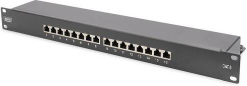 Digitus CAT 6 Netzwerk-Patchpanel 16 Port, Schwarz, 1 HE, Breite: 48,3 cm - Bild 1
