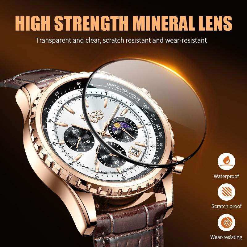 LIGE Armbanduhr, Chronograph, Quarz, Leder, Blau, Herren - Bild 5