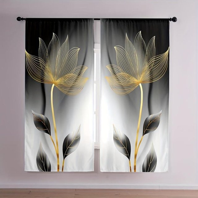 Yiran Furniture Vorhangset mit Blättermuster, 2er-Pack, halbtransparent, Mehrfarbig, B: 50 cm, H: 130 cm - Bild 1