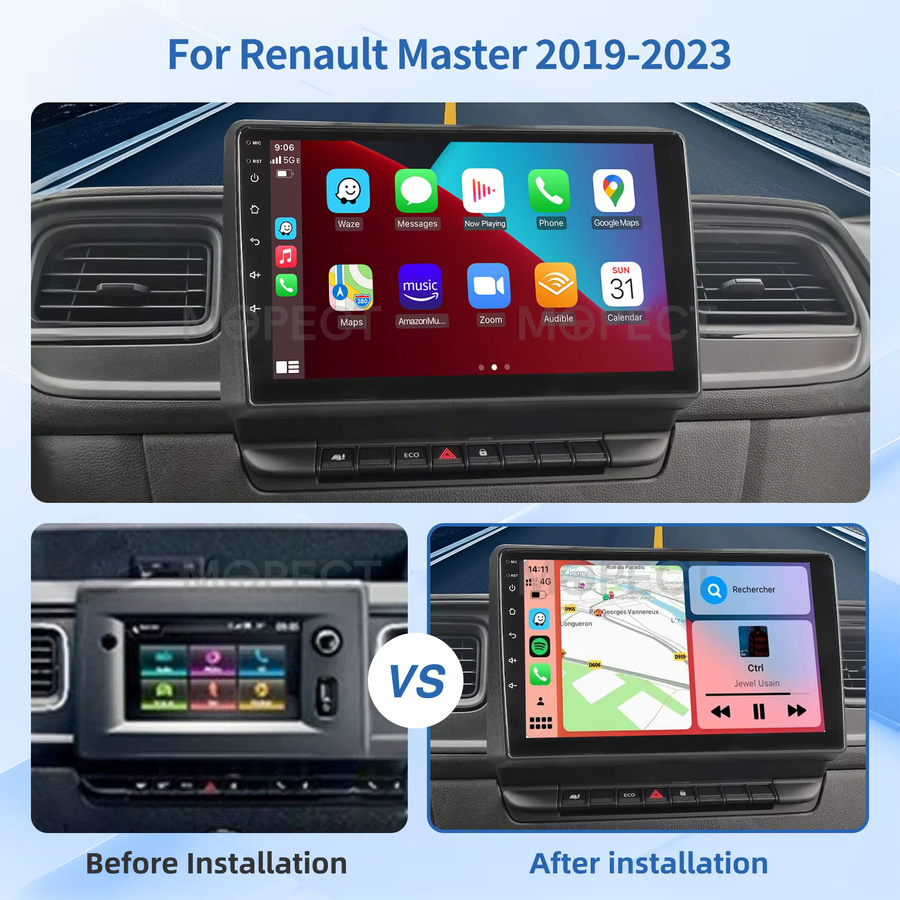 MOPECT Android 15 Autoradio mit Navigation, CarPlay und Videoplayer für Renault Master 2019 bis 2022, Schwarz - Bild 3