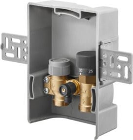Oventrop Unibox TQ-RTL V Temperaturregulierbarer Thermostatkörper für Raum- und Rücklauf, 3/4 Zoll, Messing, Weiß/Grau - Bild 1