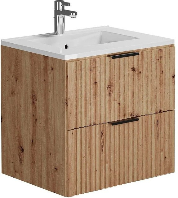 Vente-unique Einzelwaschtisch Zevara in Naturfarben Hell mit Streifenoptik, Breite: 60 cm - Bild 1