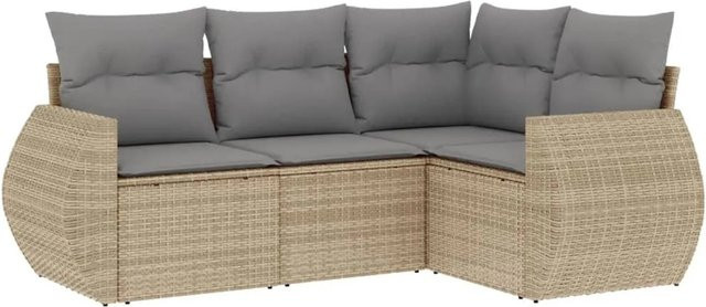 vidaXL 4-tlg. Garten-Sofagarnitur in L-Form aus Poly-Rattan und Metall mit Kissen in Beige und Grau - Bild 1
