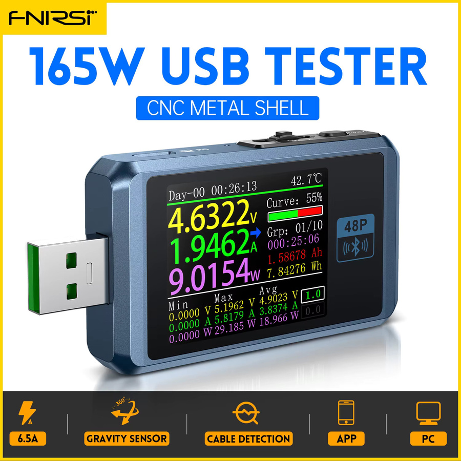 FNIRSI FNB58 USB-Tester mit Typ C Anschluss für Voltmeter, Amperemeter, Schnellladungserkennung und Kapazitätsmessung - Bild 4