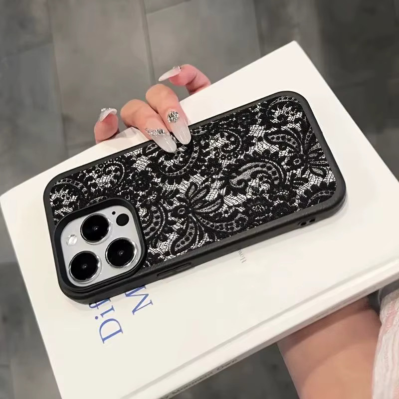 Schwarze TPU Schutzhülle mit Spitzenmuster für Apple iPhone 17, 16, 15, 14, 13, 12, 11 und Air Pro Max Serien mit Anti-Drop-Schutz - Bild 4