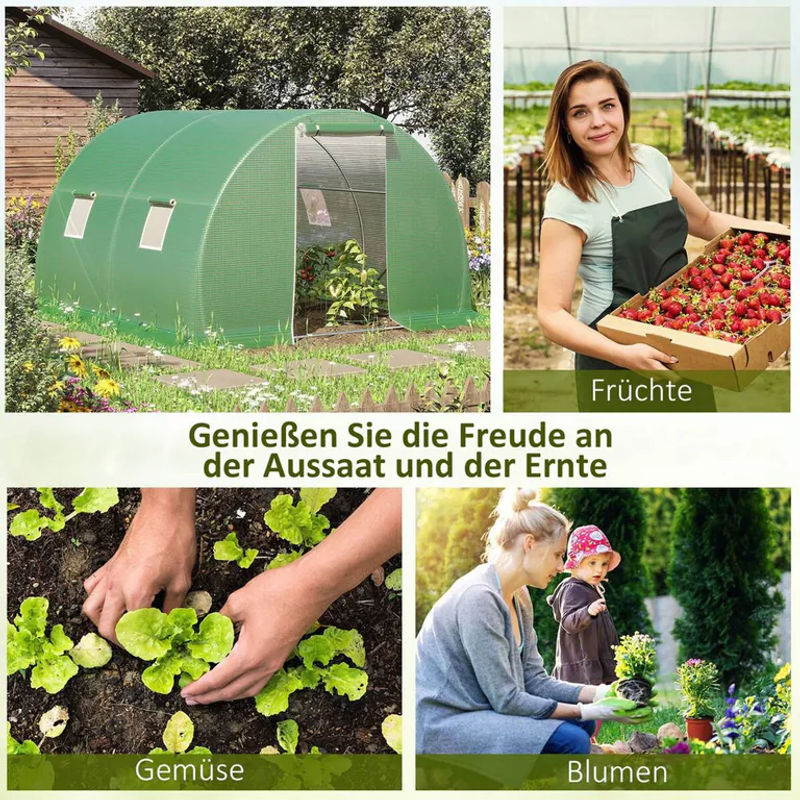 Begehbares Outsunny Foliengewächshaus Polytunnel mit Rolltür und Fenstern mit Innennetz, B/T: 3 x 3 m - Bild 2