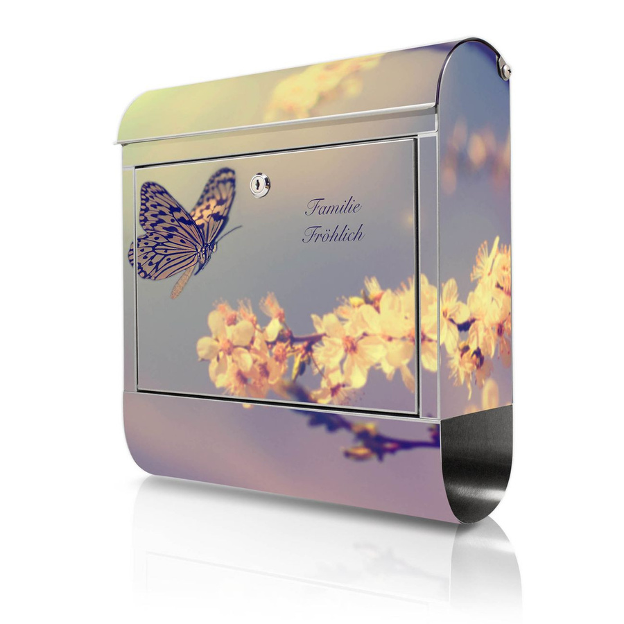 banjado Edelstahl Briefkasten mit Zeitungsfach, personalisiert mit Motiv Tag Im Mai, Farbe: bunt, B/T/H: 38 x 43 x 12,5 cm - Bild 1