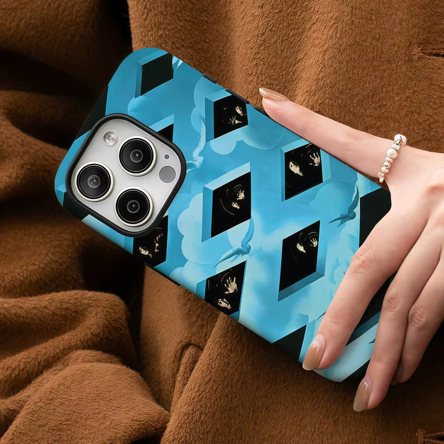 W-Who Band Handyhülle für iPhone 17 16 15 14 13 12 Pro Max Plus mit glänzender HD-Doppelschicht-Flüssighartschale in Weiß und Blau - Bild 4