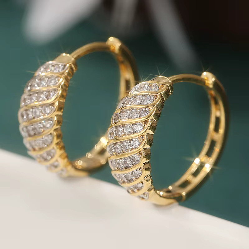 Hoop Ohrring, Kupfer, Gold, Zirkonia, Damen - Bild 2