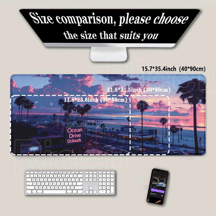 Riccu Gaming Mauspad Sunset Beach Scenery XXL Schreibtischunterlage rutschfest mit HD-Druck, B/T: 90 x 40 cm, multicolour - Bild 3