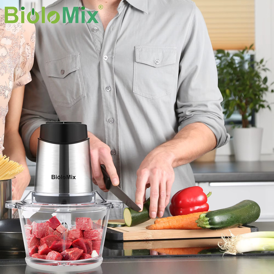 BioloMix Küchenmaschine mit 1,8 l Fassungsvermögen und Fleischwolf-Aufsatz mit zwei Geschwindigkeiten zum Hacken von Gemüse, Zwiebeln, Knoblauch und für Babynahrung - Bild 3