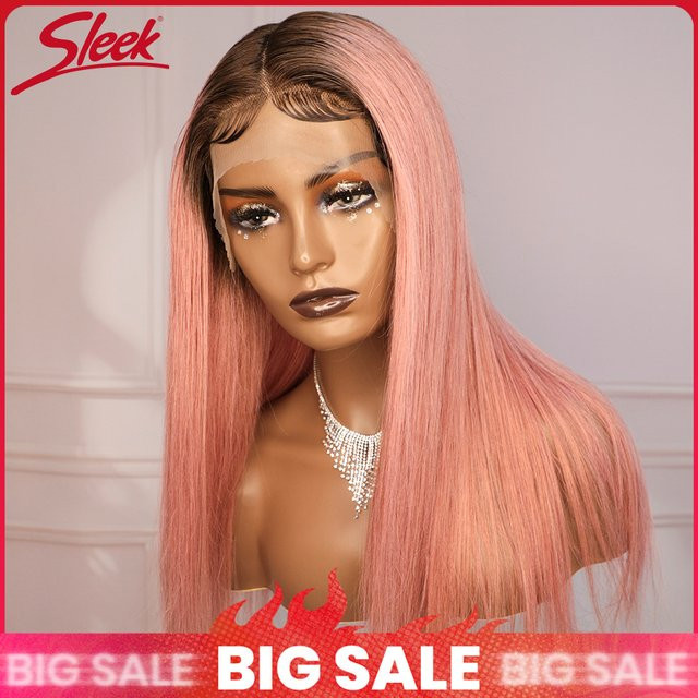 Sleek Ombre Pink Lace Front Perücke, Echthaar, Damen - Bild 1