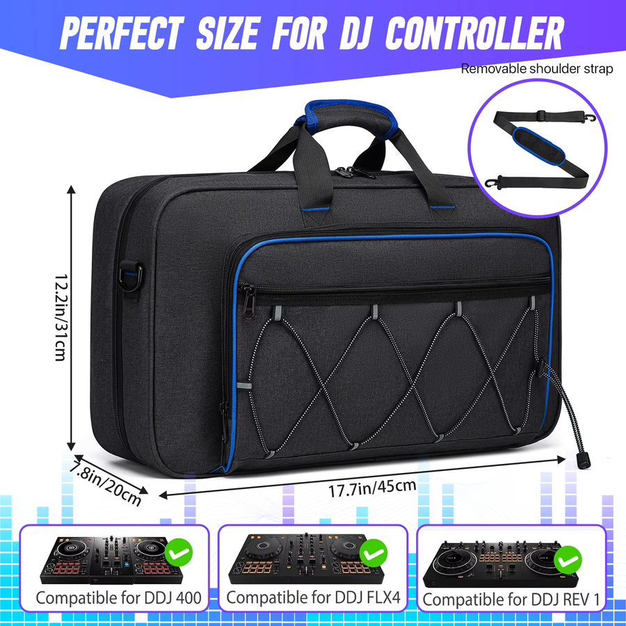 Schützende gepolsterte Aufbewahrungstasche für Pioneer DJ-Controller DDJ-400, DDJ-FLX4 und DDJ-REV1 in Schwarz - Bild 5