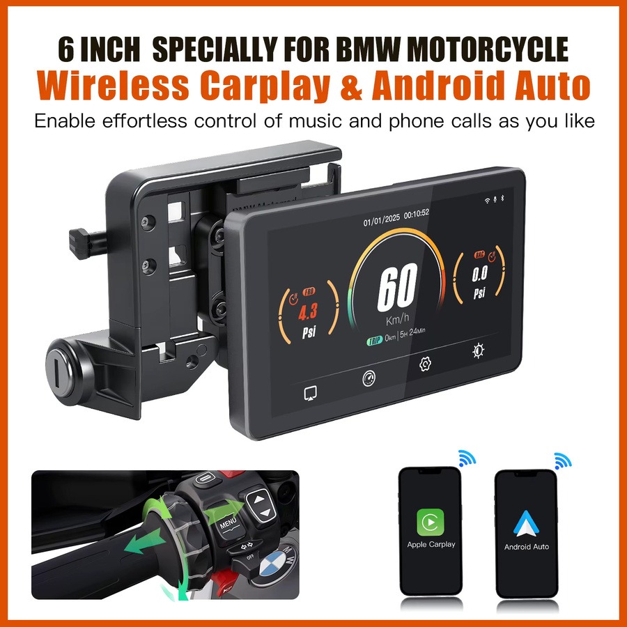 CARABC 6-Zoll MB6 Motorrad-Navigationssystem mit kabellosem Carplay und Android Auto in Schwarz - Bild 6