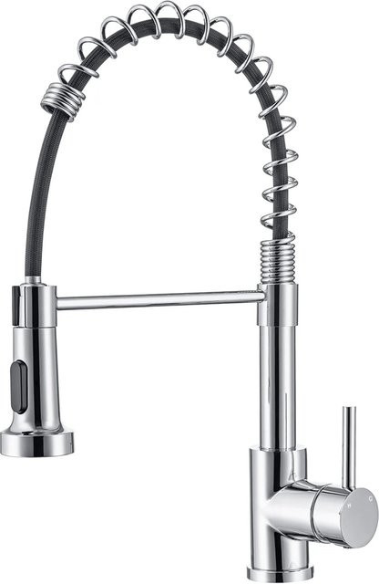 AICA Küchenarmatur Hochdruck in Chrom mit abnehmbarem Brausekopf und 360 Grad schwenkbarem Auslauf, Farbe: Silber, H x B x T: 43 x 21 x 12 cm - Bild 1