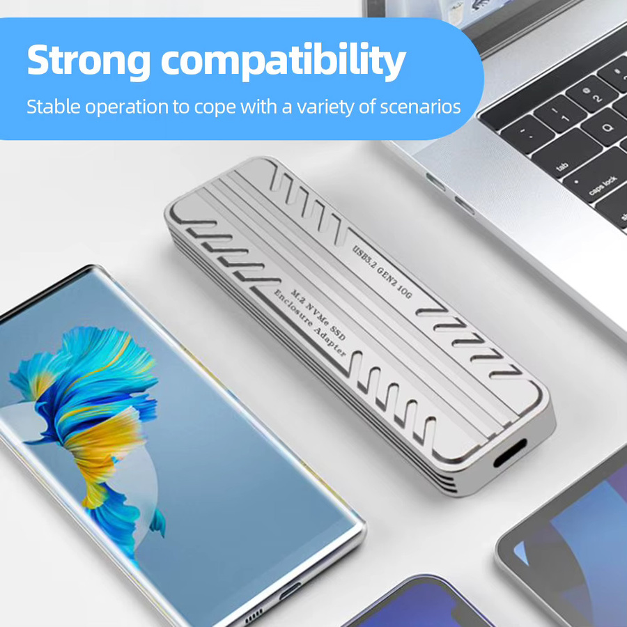 RGEEK M.2 NVMe SATA zu USB C Adapter Gehäuse in Silber mit 10 Gbit/s USB 3.1 Gen2 Unterstützung für M und B&M Schlüssel - Bild 2