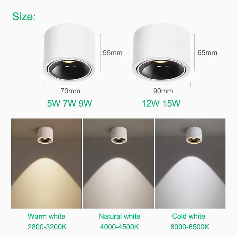 ROANJUNYH LED-Aufputz-Kleindeckenleuchte mit COB-Technologie, verstellbarer Winkel, Warmweiß 3000K, Weiß - Bild 4