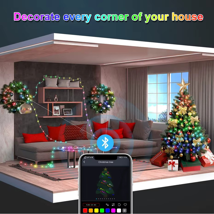 Asign Smart LED Weihnachtsbeleuchtung RGB Vorhang Lichterkette mit Bluetooth und USB, Multicolour - Bild 5