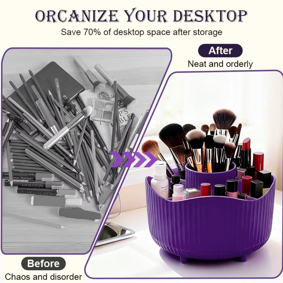RUNTOIN Drehbarer Make-up-Organizer in Lila als Desktop-Aufbewahrungsbox für Kosmetik, Pinsel, Parfüm und Schmuck - Bild 4