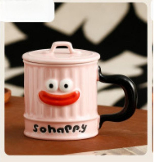 Kreative Keramiktasse mit großem Mund in Weiß und Pink von Yiran Furniture, 350,5 ml - Bild 1