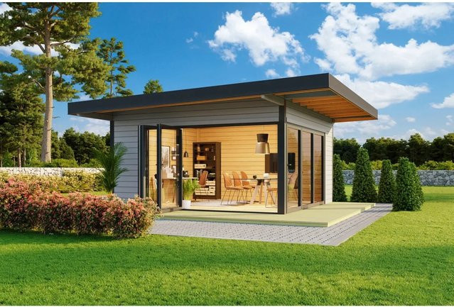 Lasita Holz-Gartenhaus Domeo mit Pultdach in Lichtgrau, B/T: 450 x 450 cm - Bild 1