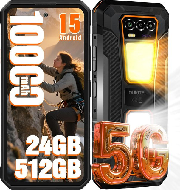 OUKITEL WP58 PRO 5G Smartphone mit 512 GB Speicher, 24 GB RAM, 6,7 Zoll Display und 10000mAh Akku in Orange mit Android 15 - Bild 1